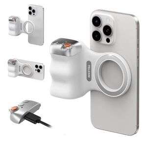 White Phone Camera Grip with Magnetic Ring - Wireless Control